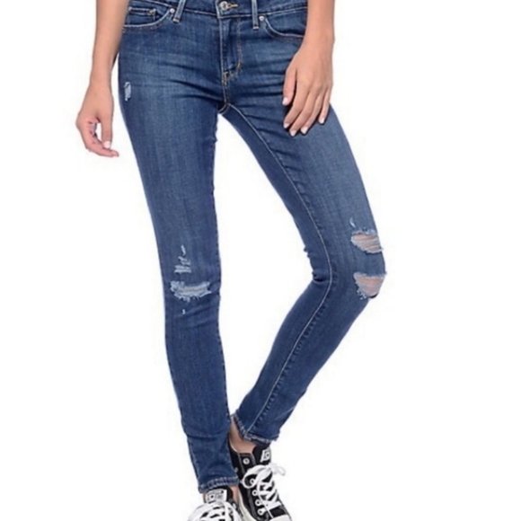 Levi’s 711 Skinny Mid Rise Distressed Medium Wash Jeans Sz 28 EUC - Picture 9 of 9